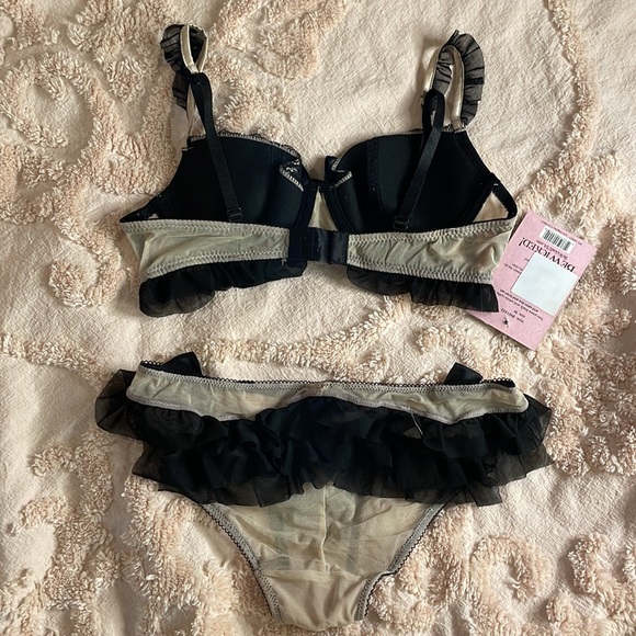 2 Piece Taupe & Black Ruffle Lace and Satin Bra & Panty Set - Picture 5 of 8